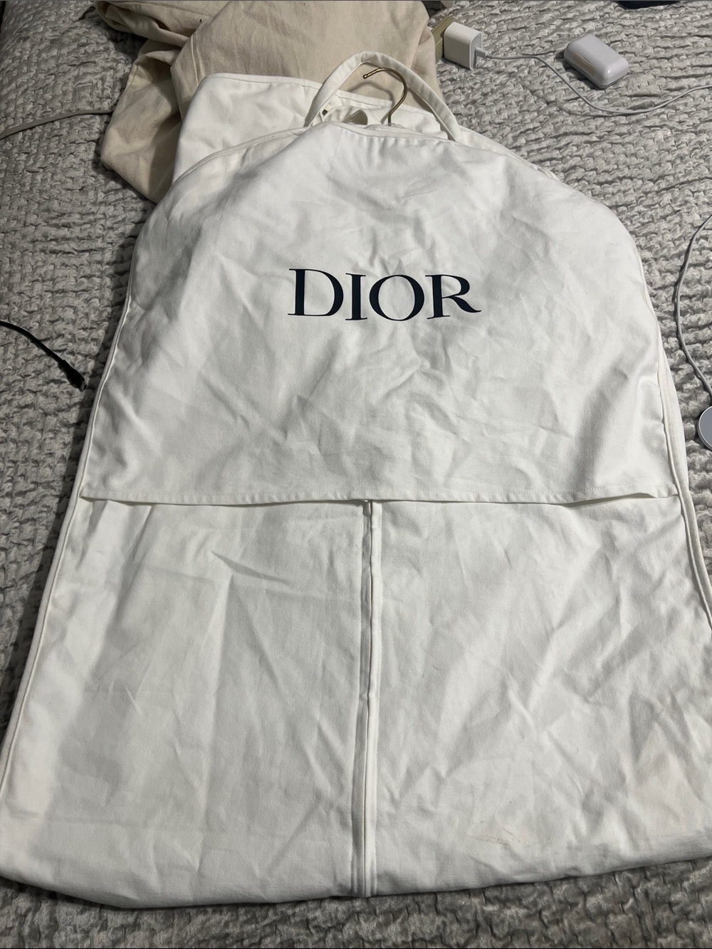 Dior White Canvas Garment Bag with Black Logo